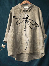Let It Be Dragonfly Art Pattern Print Casual Cotton And Linen Shirt